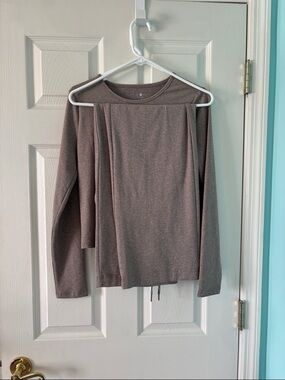 Lou & Grey Long Sleeve Crewneck Top - and wide leg pants Taupe Brown